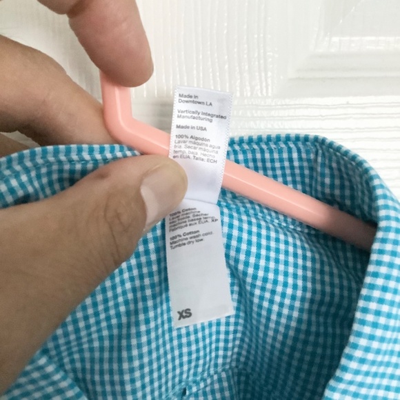 Mens XS-S New American Apparel Short Sleeve Button Lt Blue Shirt Cotton USA Made - Picture 16 of 16